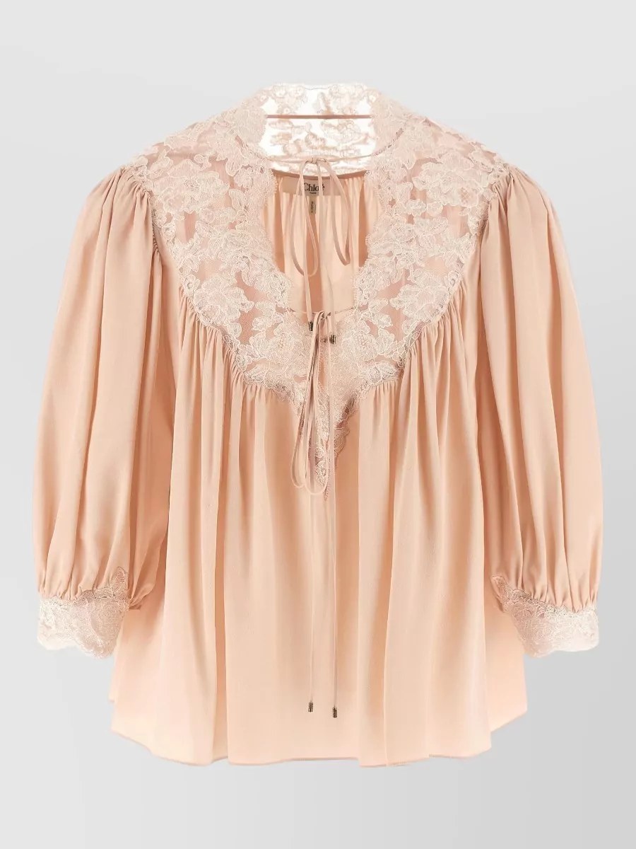Chloé Silk lace-trim v-neck blouse