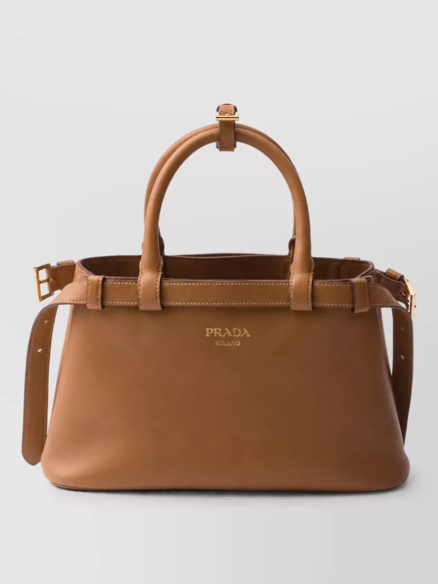 Prada Soft Small Leather Belted Shoulder Bag