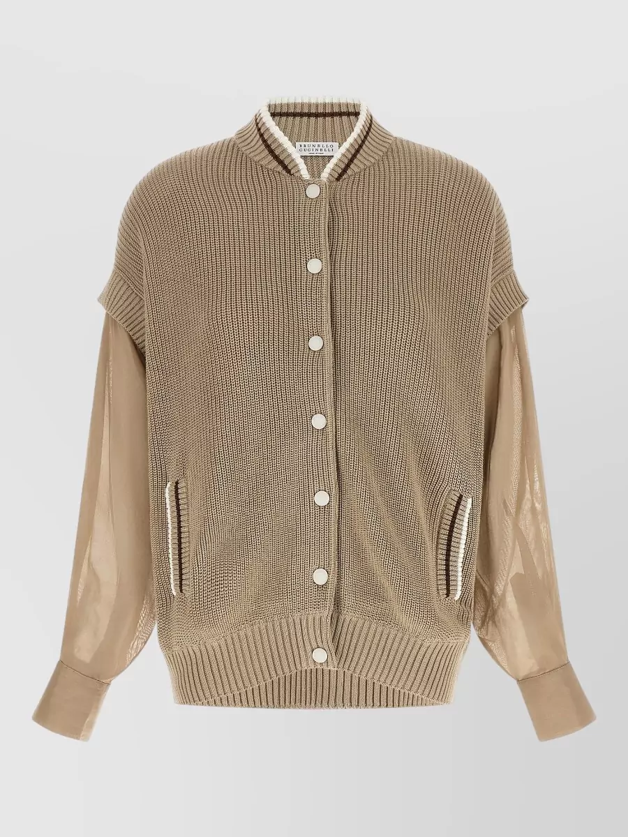 Brunello Cucinelli cotton organza sleeve cardigan jacket