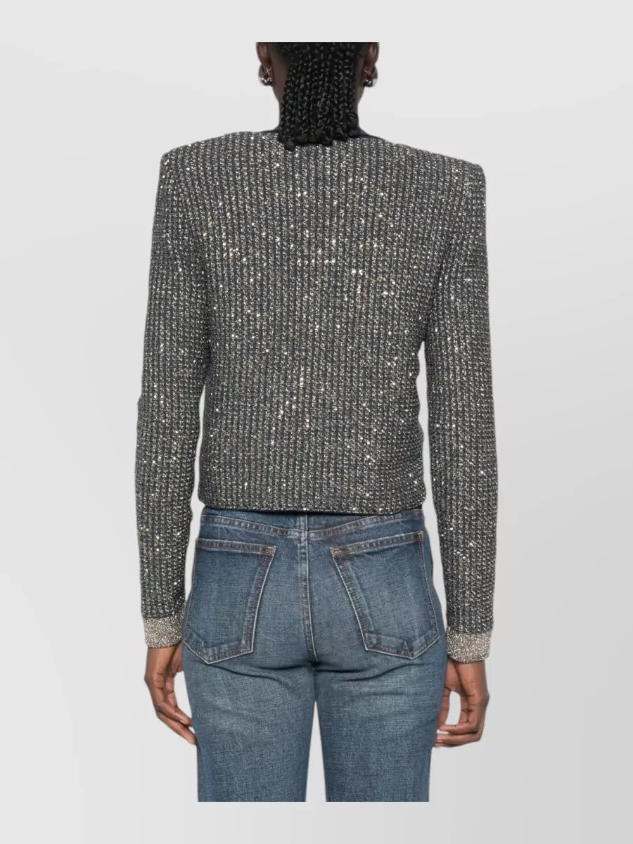 Balmain Quilted Sequin Knit Cardigan