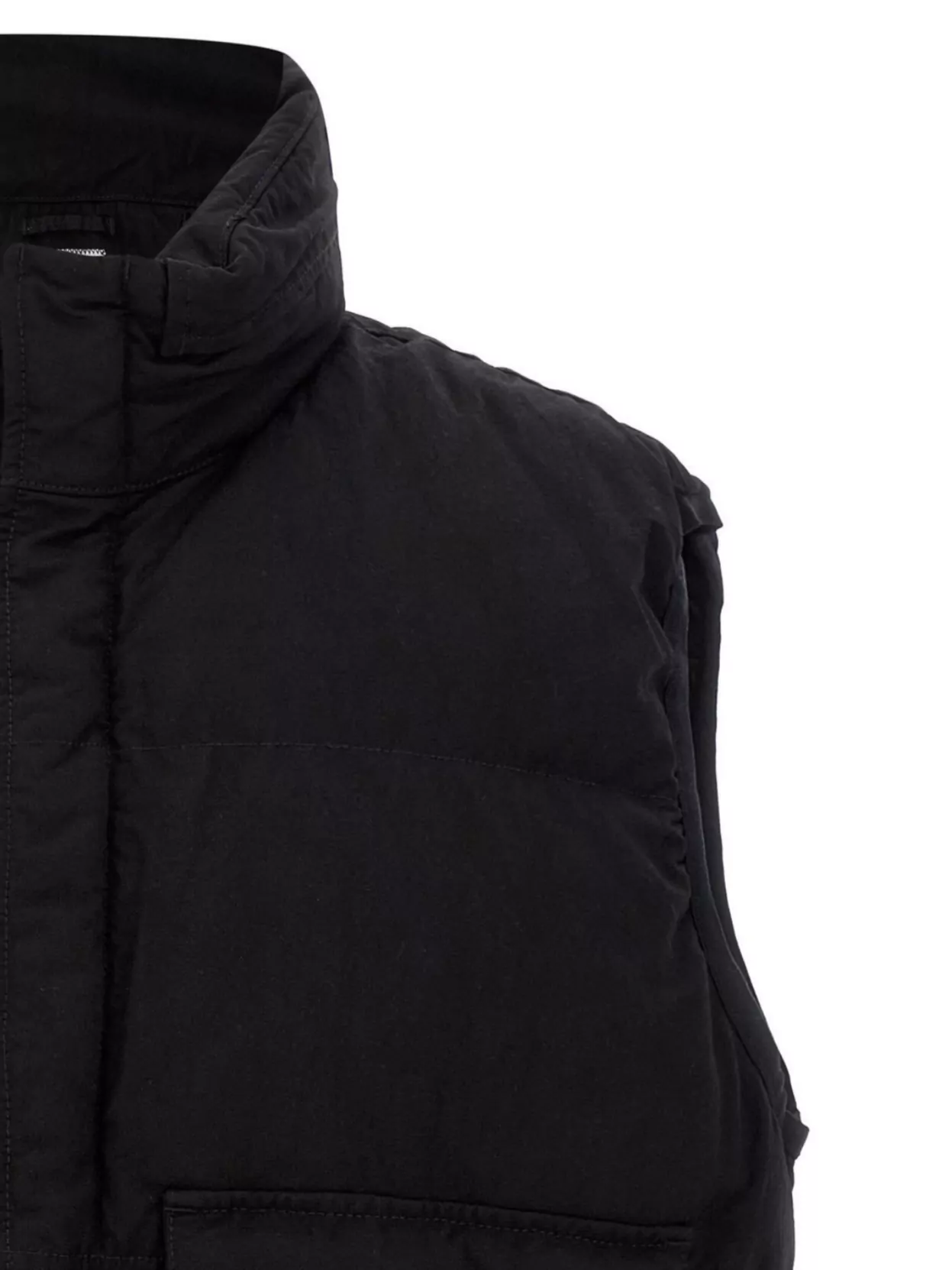 C.p. Company Black Vest With Mock Drawstring Neck And Logo Plaque On The Front In Black