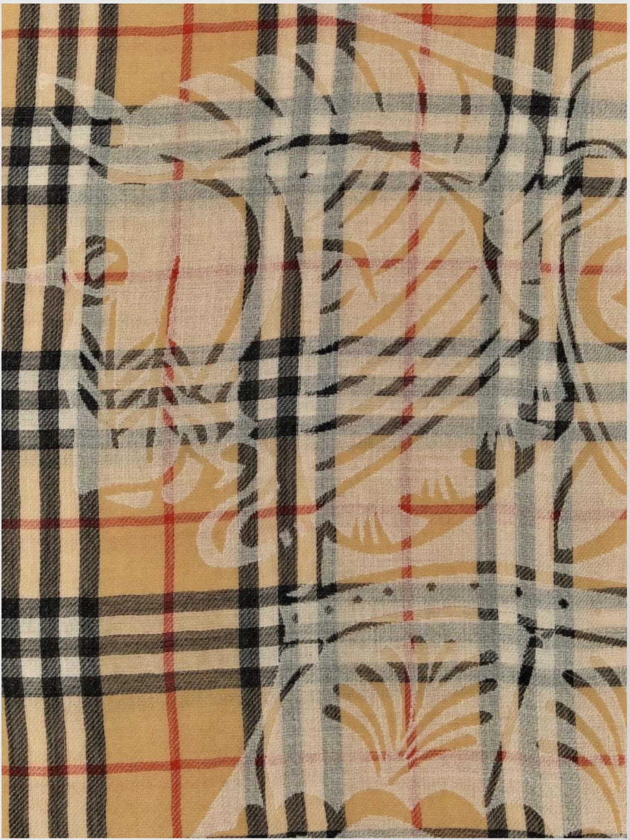Burberry Check Pattern Wool Scarf Fringed Edges