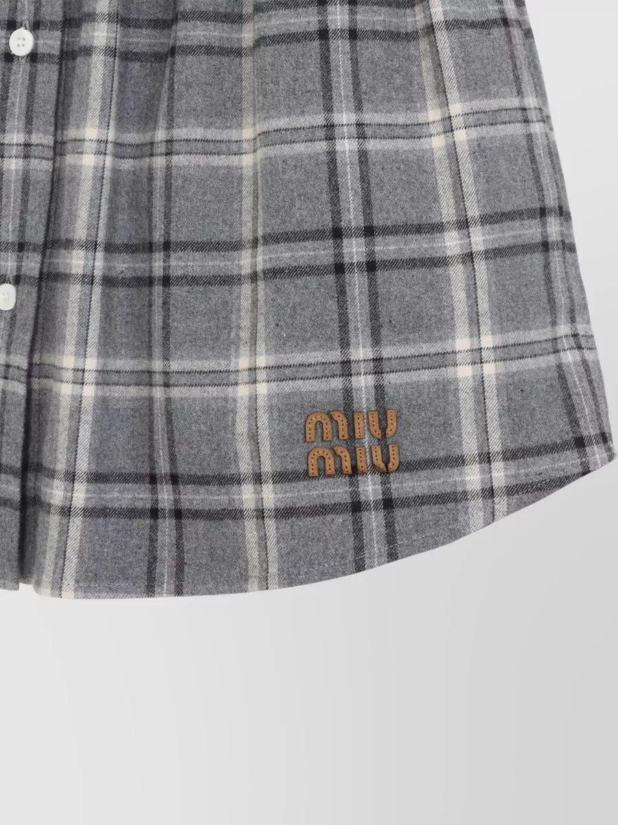 Miu Miu Skirt Plaid Pattern Button Detail Design