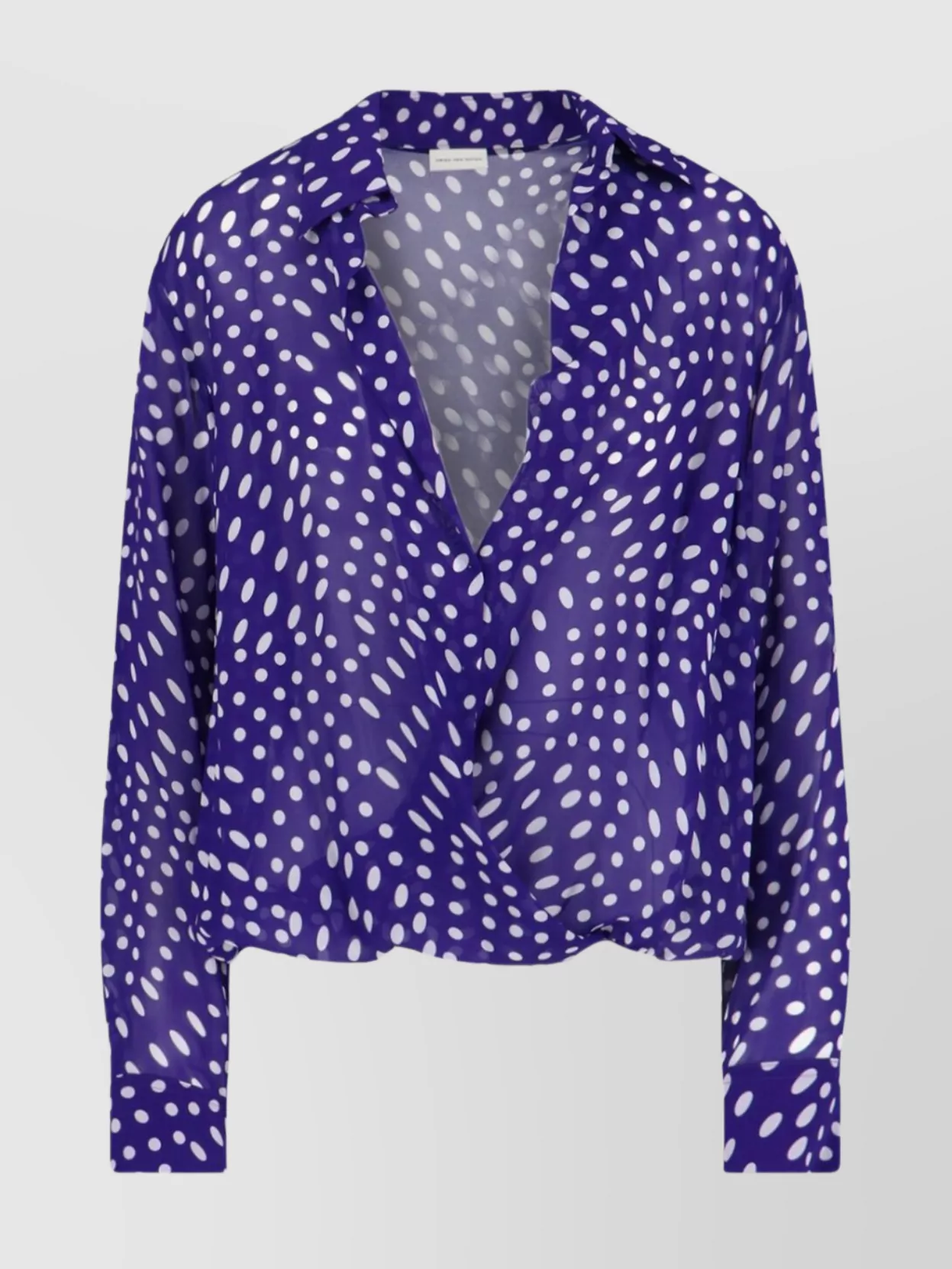 Dries Van Noten Long Sleeve Polka Dot Top With Tie In Blue