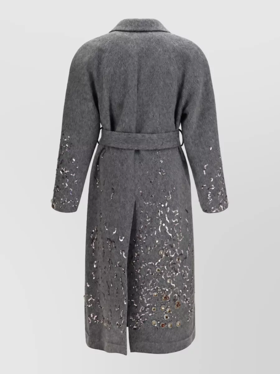 Valentino Mohair Wool-Blend Oversized Belted Embellished Coat