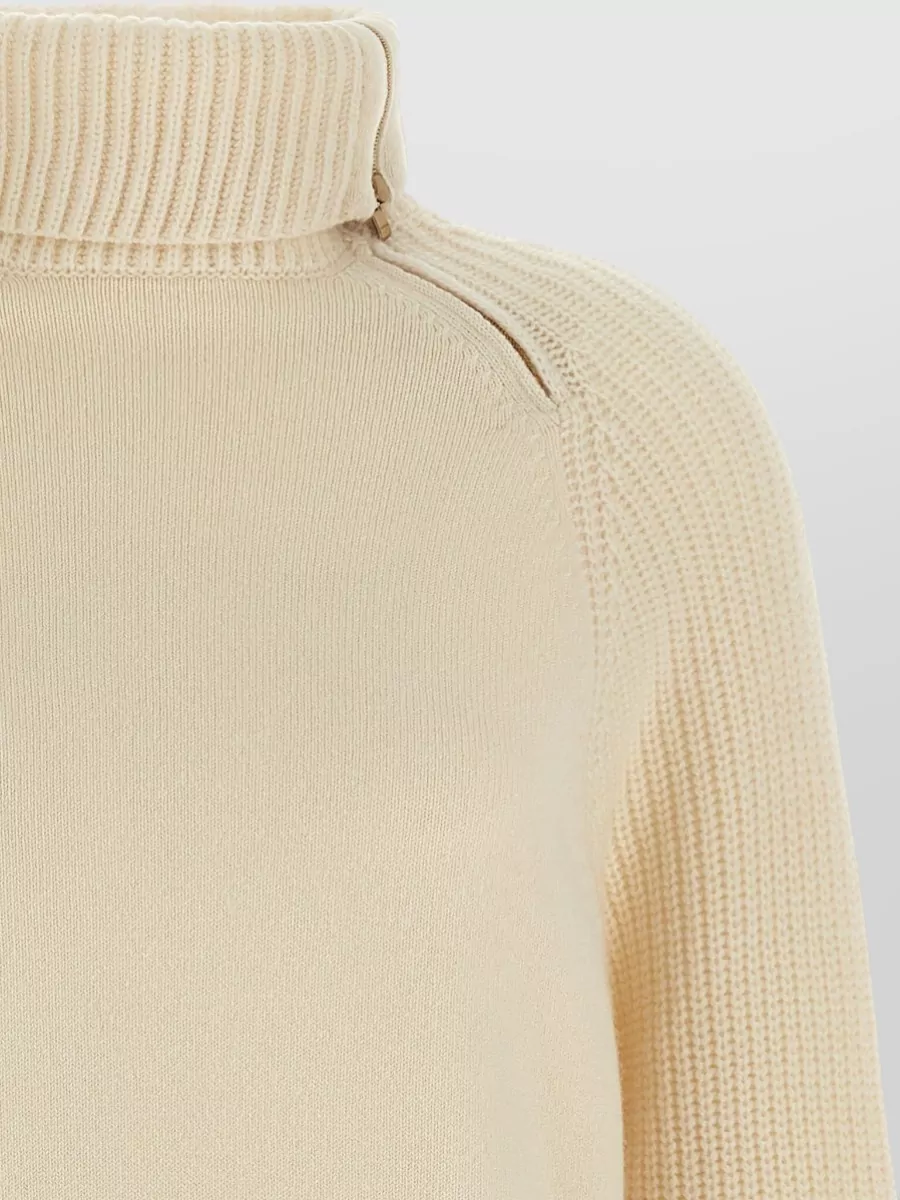 Agnona Cashmere Ribbed High-Neck Zip Sweater