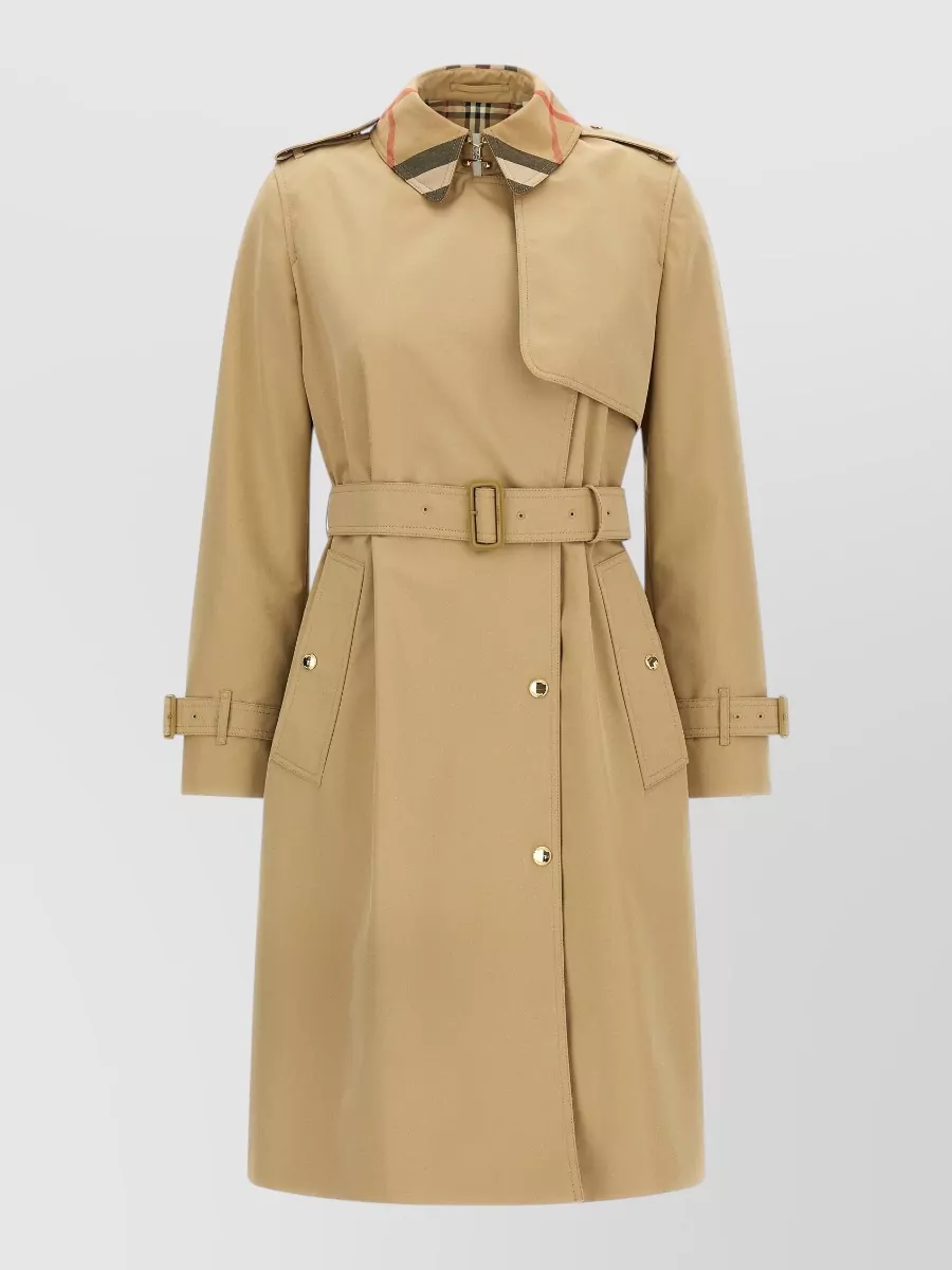 Burberry Sandridge Trench Coat Belted Waist Storm Flap In Brown