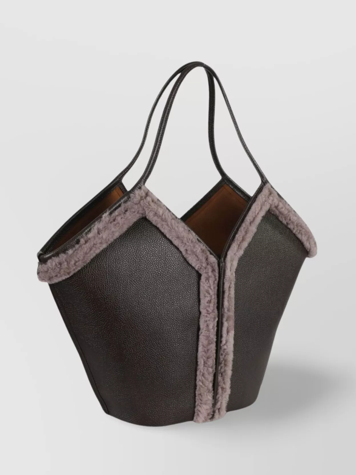 Hereu Leather Shopping Bag Shearling Trim
