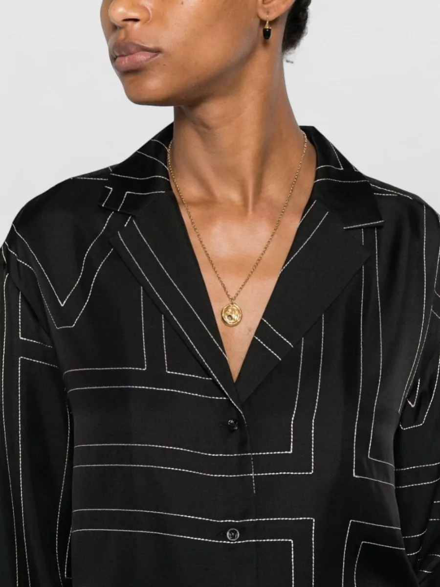 Totême Silk Monogram-Print Long-Sleeve Pyjama Shirt