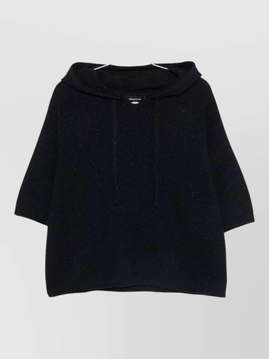 Fabiana Filippi cashmere-blend glitter-effect short-sleeve hooded jumper