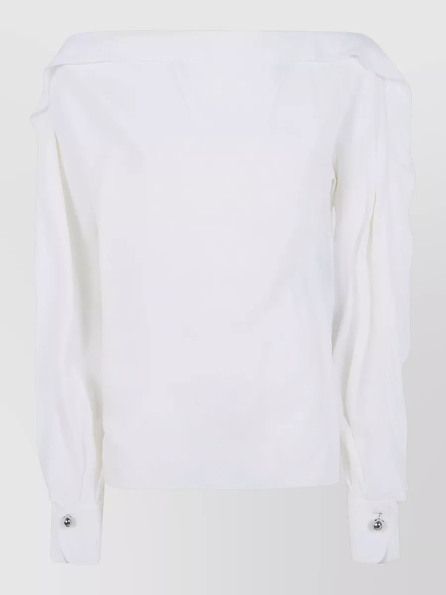 Lanvin silk-blend off-shoulder ruffled long-sleeve knitted top