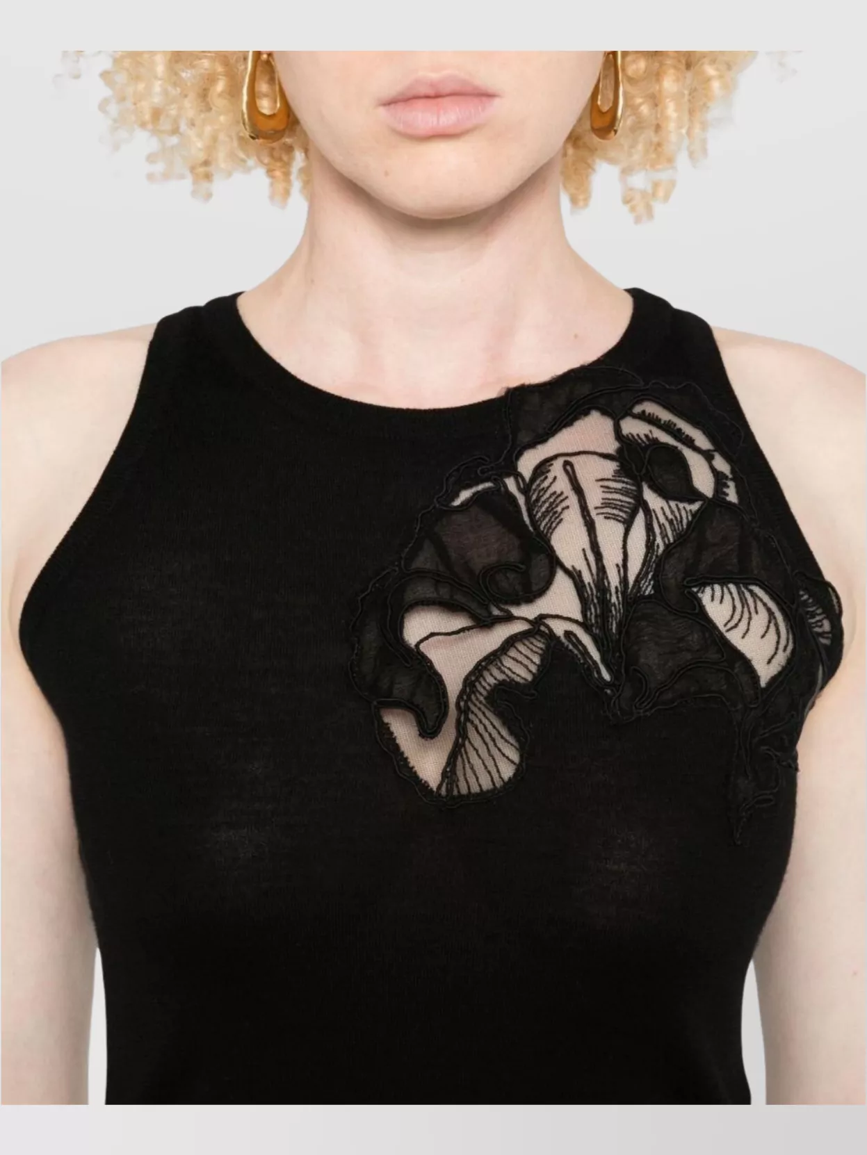 Ermanno Scervino Merino Racerback Tank Top Floral Embroidery