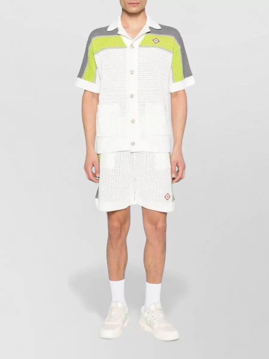 Casablanca Striped Crochet Short-Sleeve Shirt