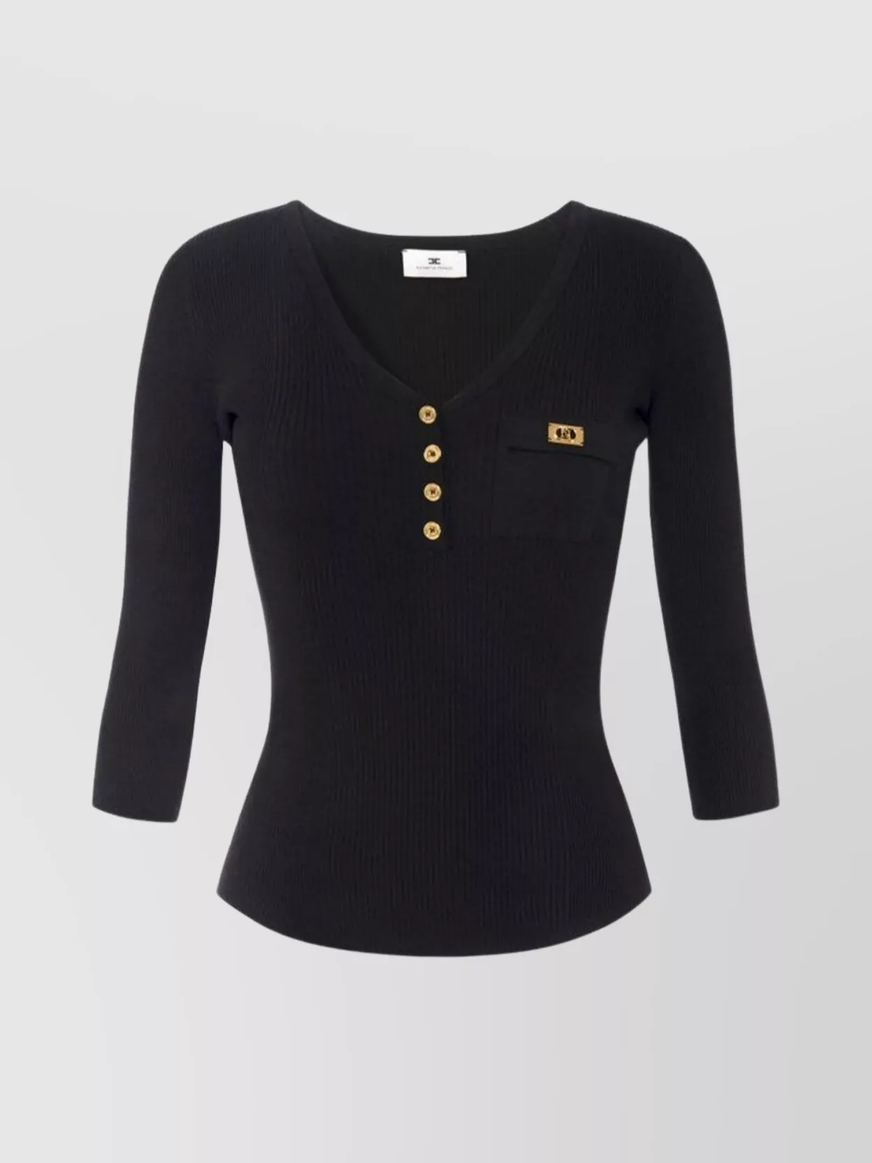 Elisabetta Franchi Micro Ribbed Sweater With Pocket In Black