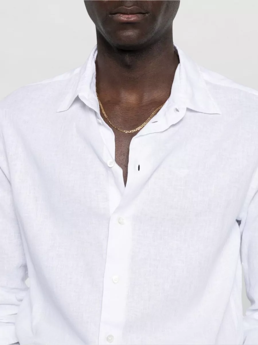 Emporio Armani Long Sleeve Linen Shirt Button Collar