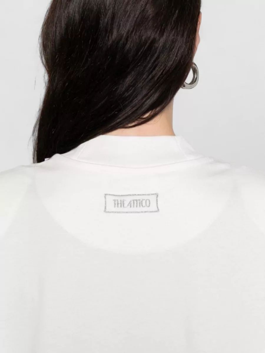 The Attico Feather Trim Round Neck Short Sleeve Top