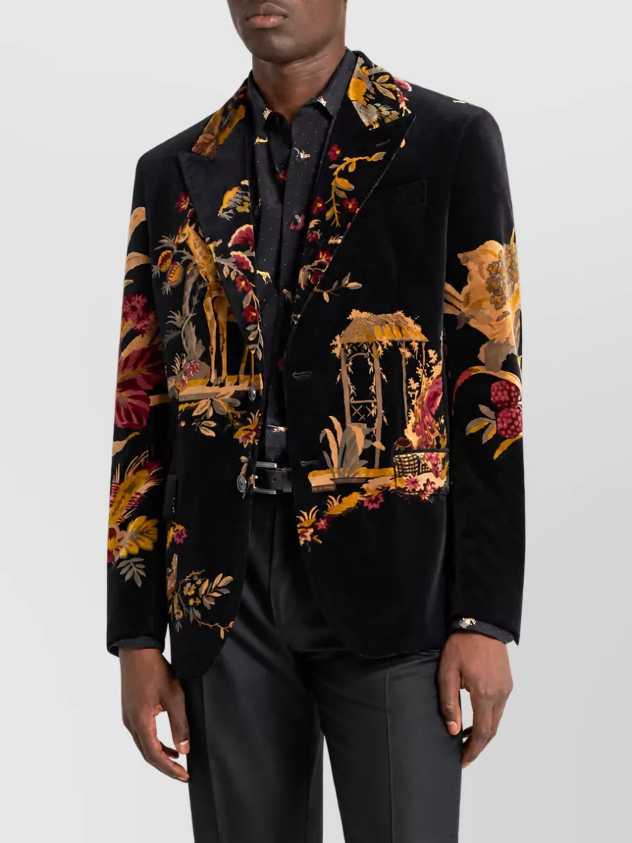 Etro Cotton Floral-Print Single-Breasted Suit Jacket