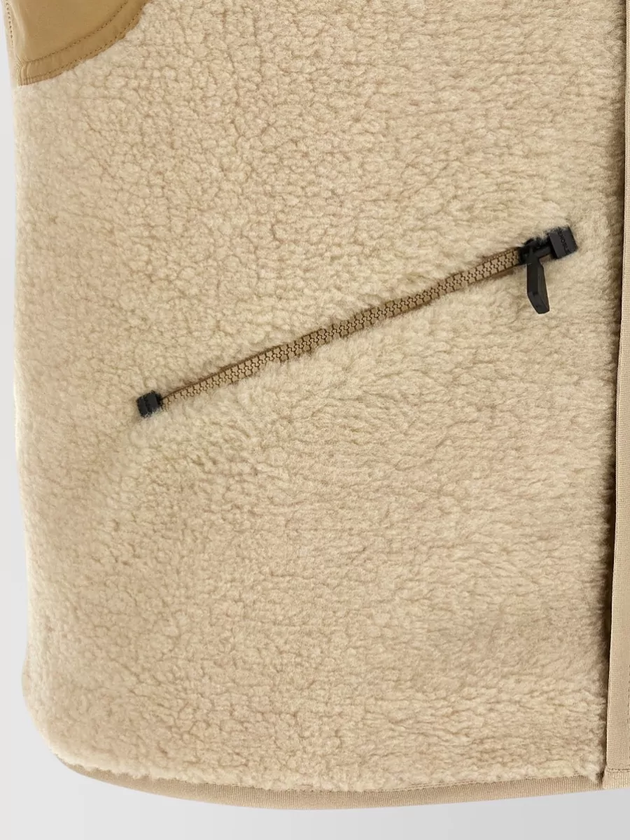 Moncler Grenoble Teddy Chambray Vest High Collar Pockets