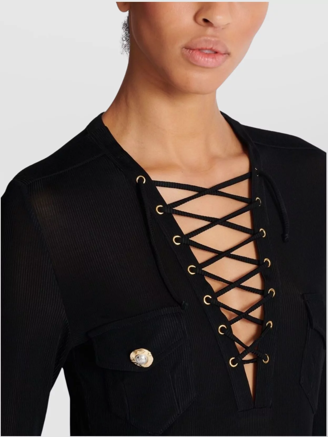 Balmain Ribbed Texture Long Sleeve Buttoned Pockets