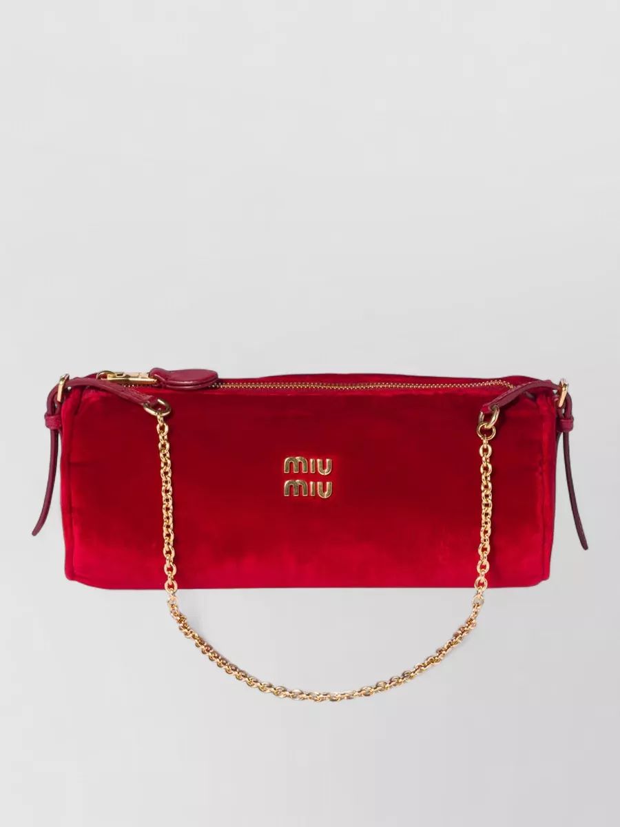 Miu Miu Shoulder Bag Velvet Surface Gold Tone Chain In Red