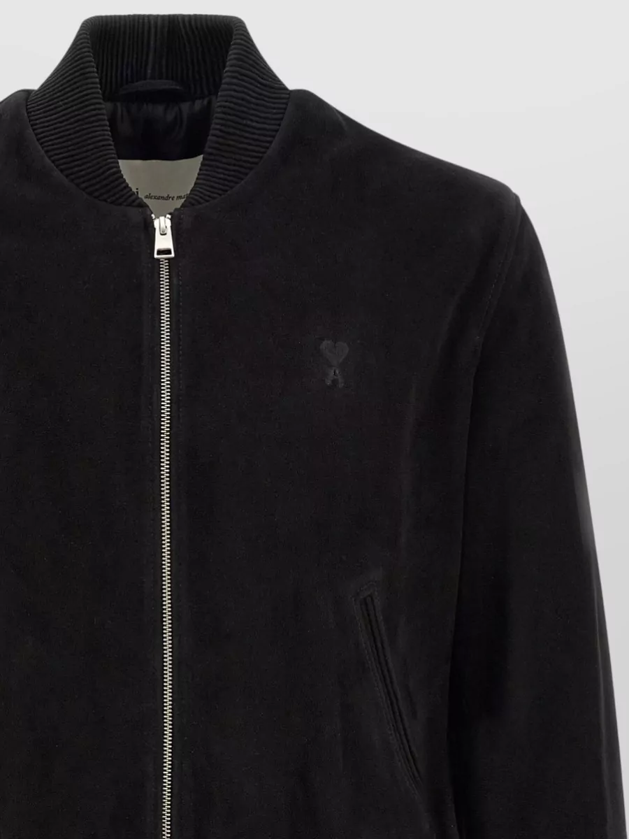 Ami Paris Leather Suede Bomber Jacket