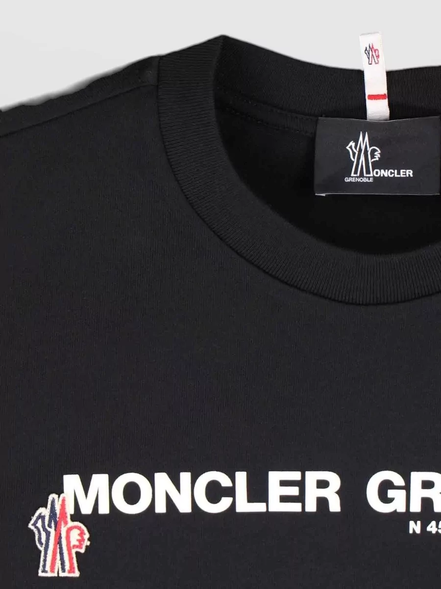Moncler Grenoble Crew Neck Top Ribbed Collar Short Sleeves