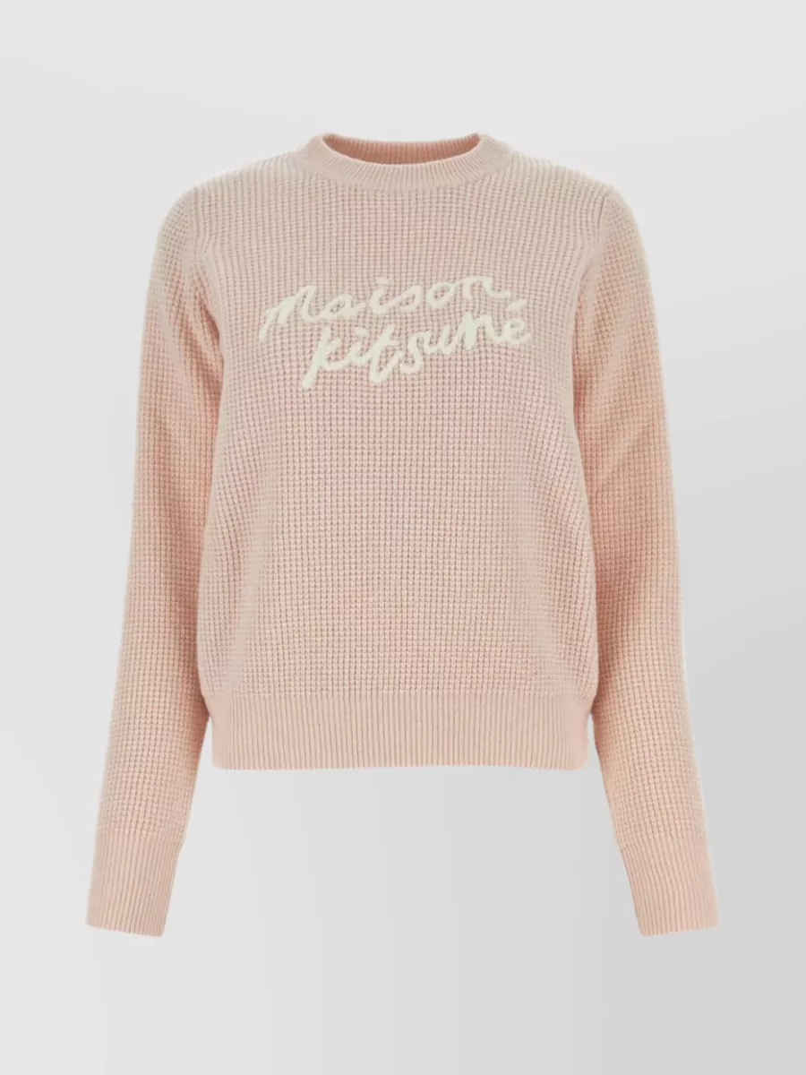 Shop Maison Kitsuné Embroidered Detail Textured Wool Sweater In Pastel