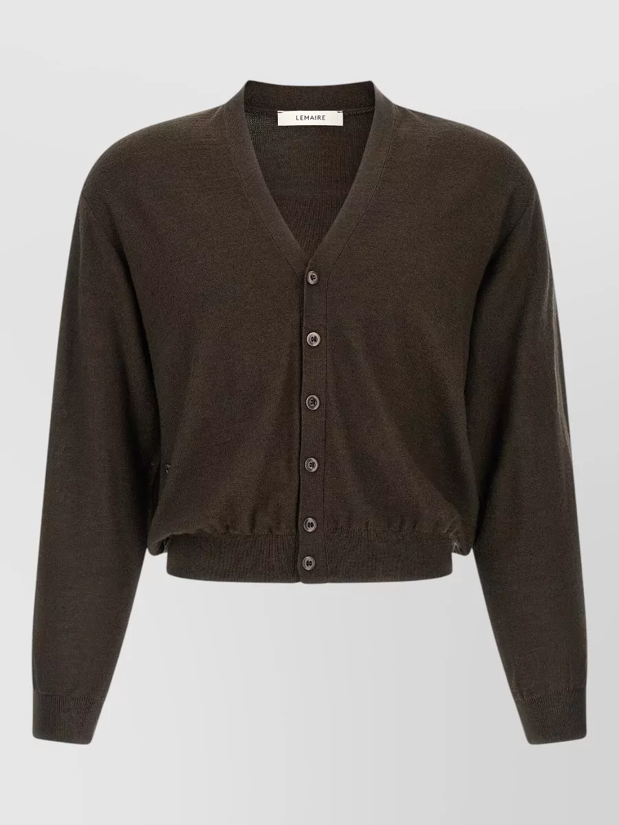 Lemaire Asymmetric Wool Blend V-Neck Cardigan
