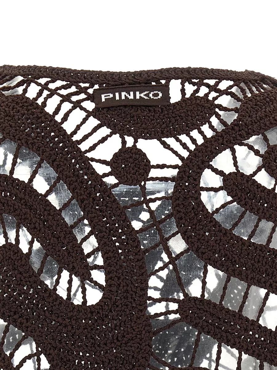 Pinko Crochet Cropped Crew Neck Knitted Top