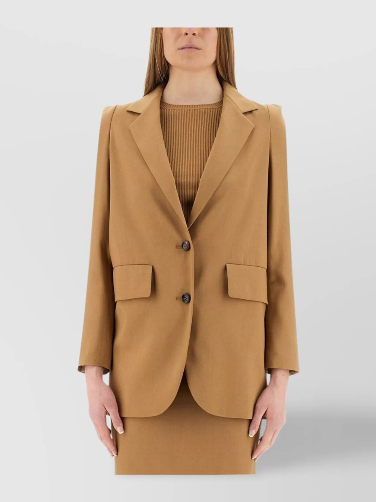 Max Mara Longline Jacket Flap Pockets In Brown