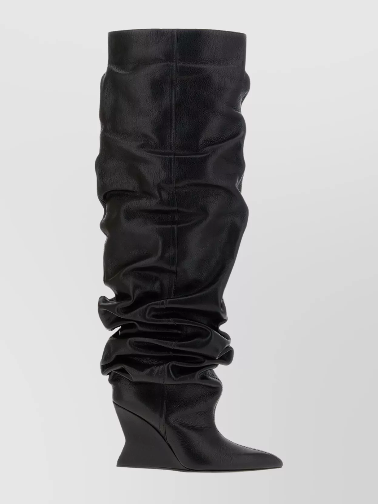 Balmain Knee-high Leather Wedge Boots In Black