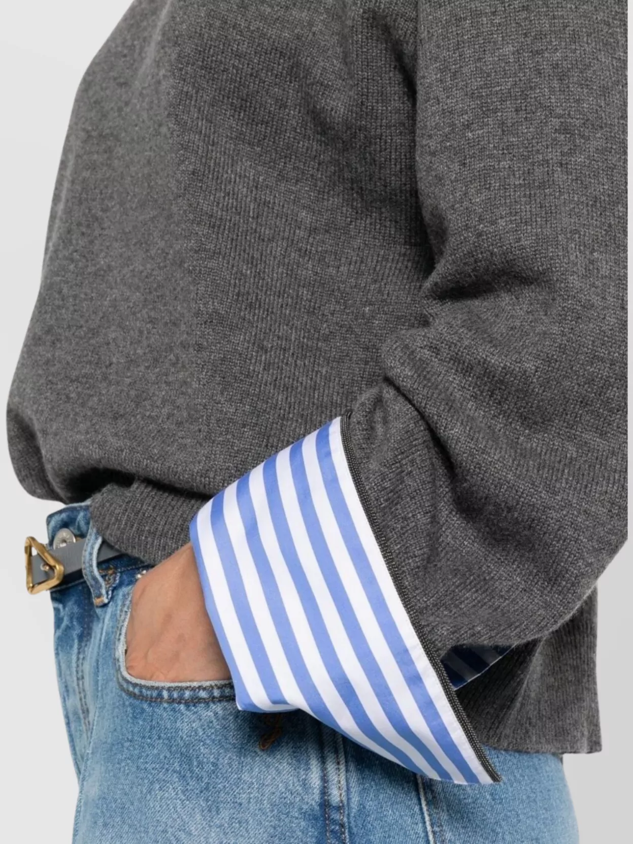 Brunello Cucinelli Cashmere Crewneck Sweater With Striped Cuffs