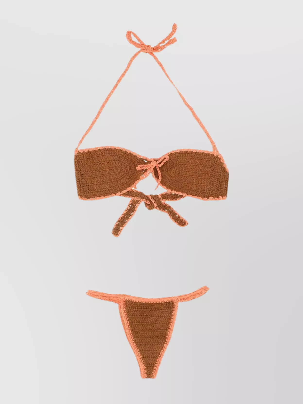 Akoia Swim Halterneck Knitted Triangle Bikini In Brown