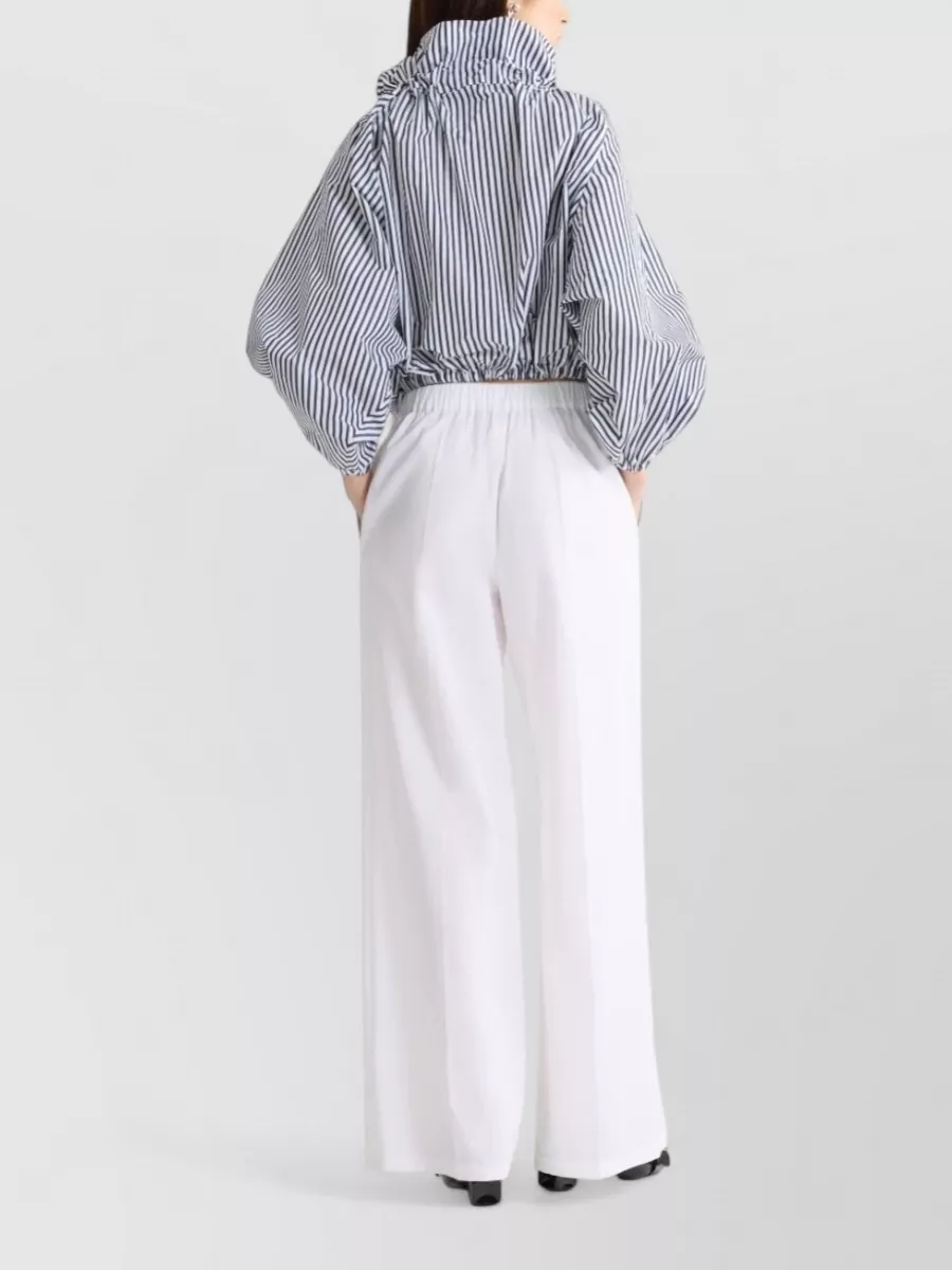 Patou Long Sleeve Striped Top Ruffled Collar Bow