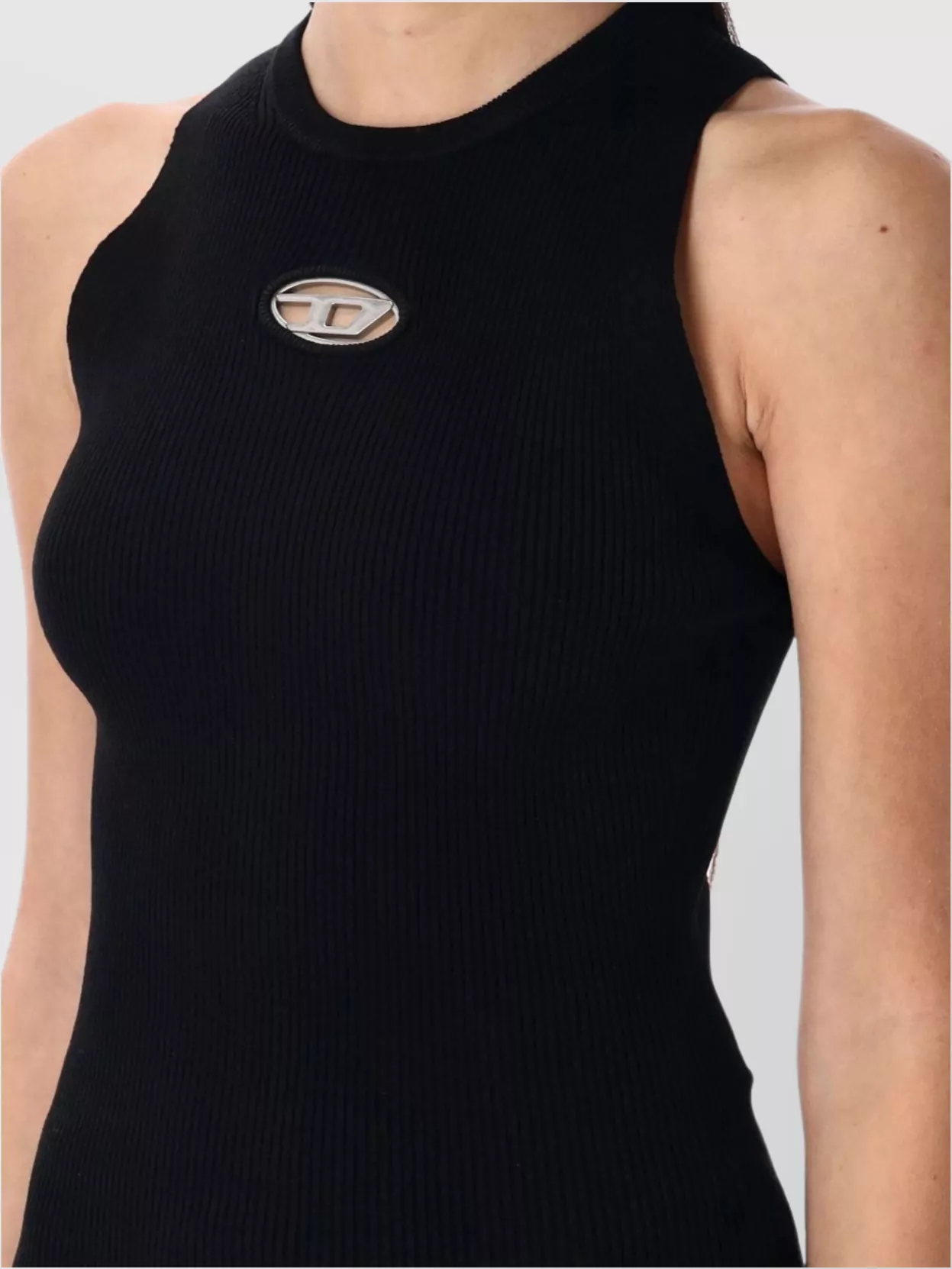 Diesel Textured Ribbed Sleeveless Top In Black