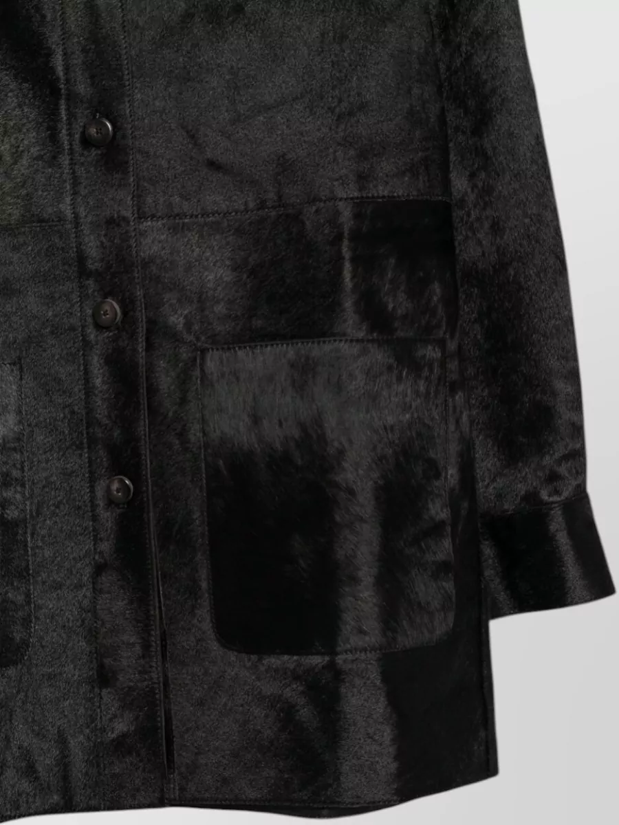 Alysi Textured Leather Single-Breasted Coat