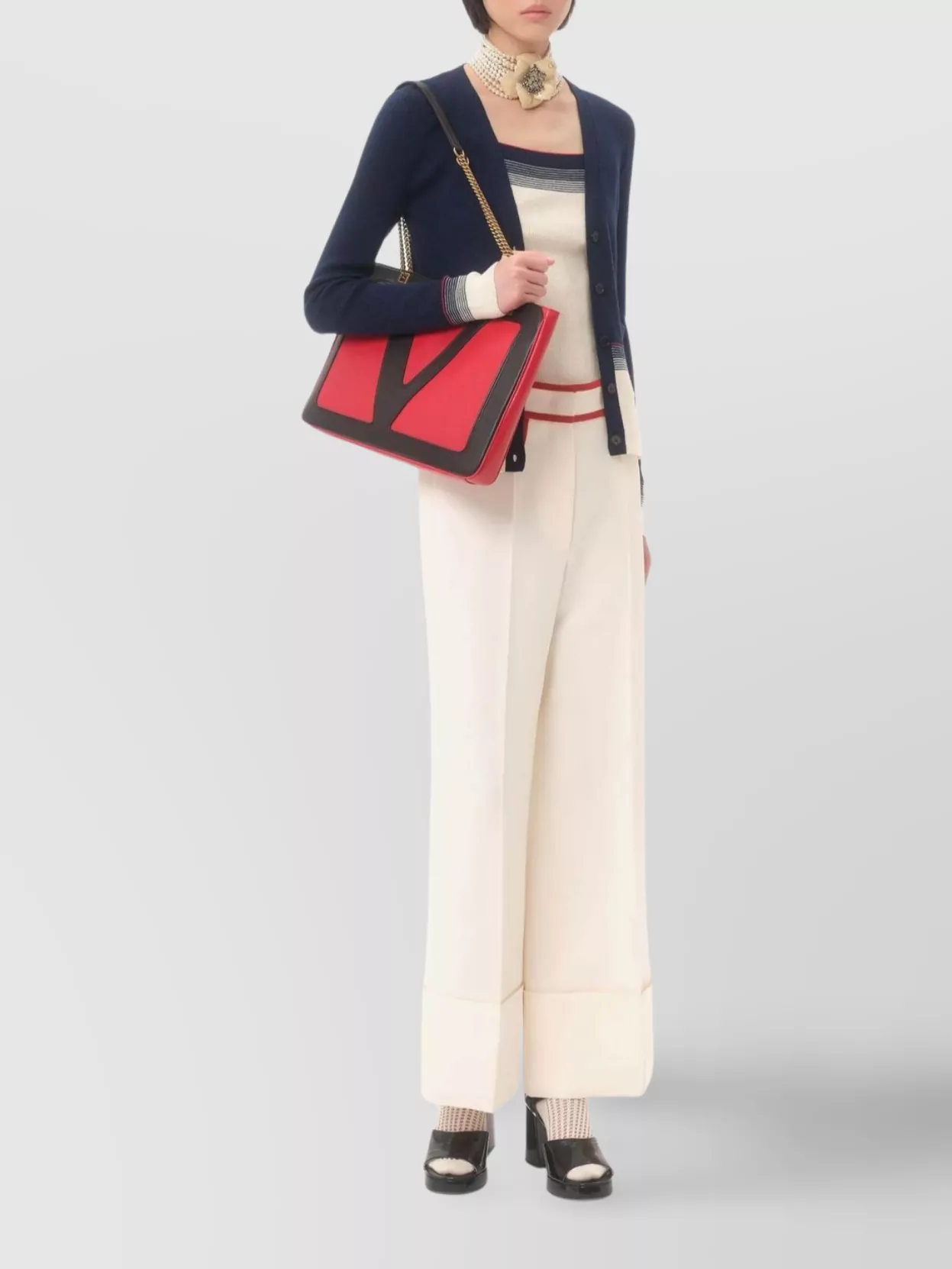 Valentino Sleeveless Knitted Top Striped Detail In White