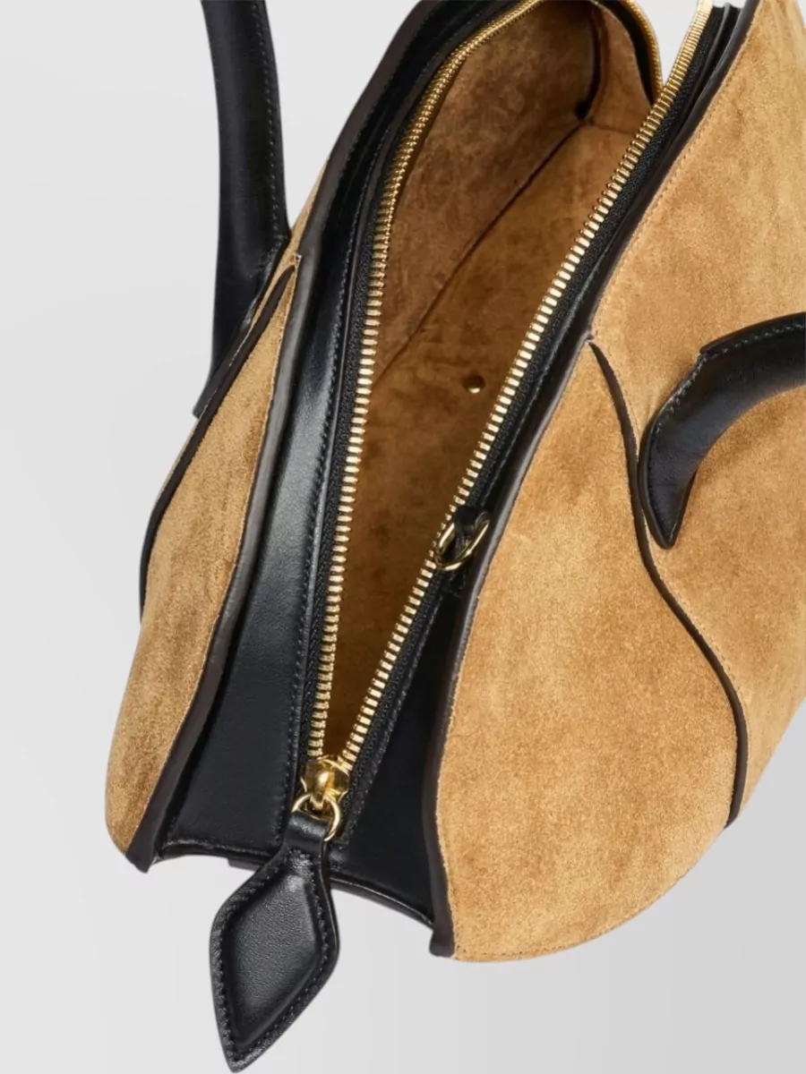 Nina Ricci Shoulder Bag Structured Suede Nylon Silk