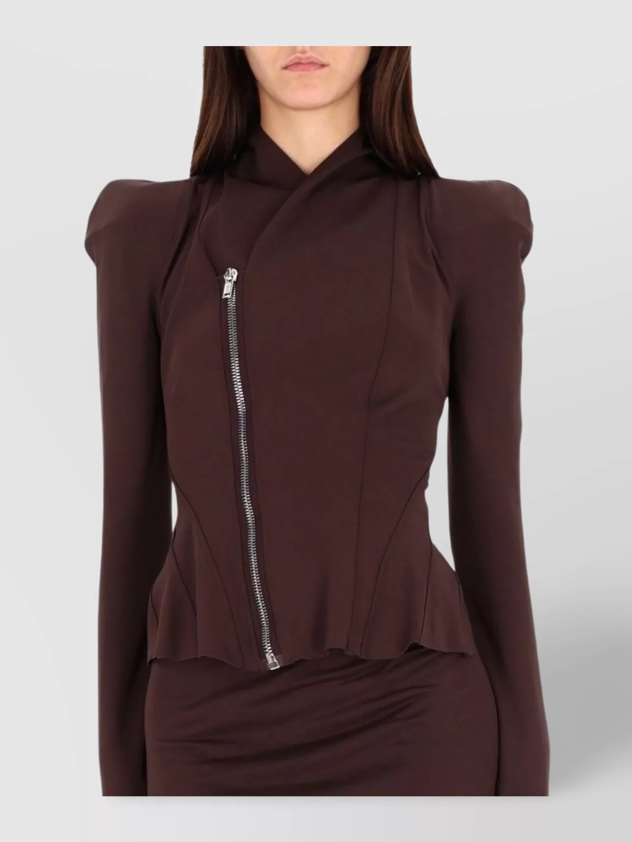 Rick Owens Modern Fitted Jacket Asymmetric Zip In Brown