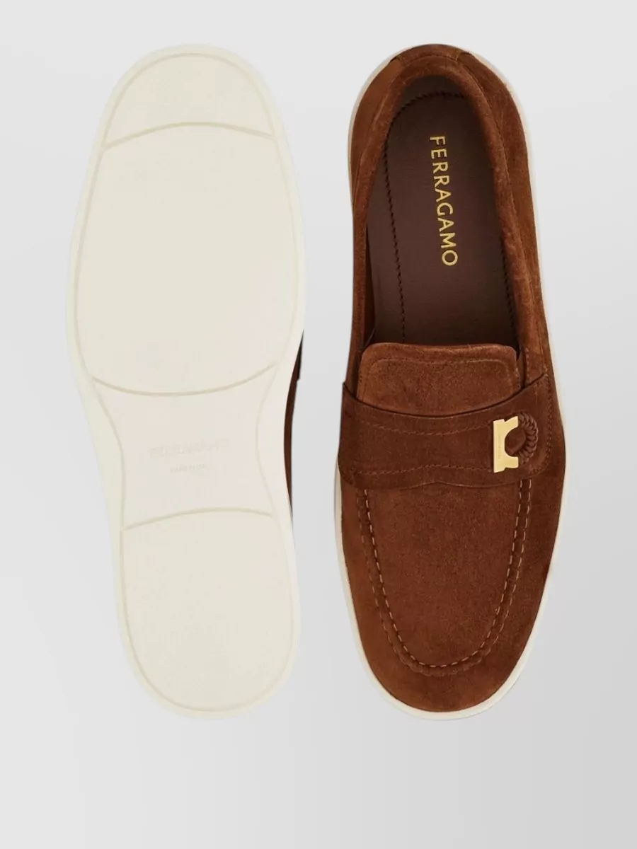 Ferragamo Leather Loafers Round Toe Rubber Sole
