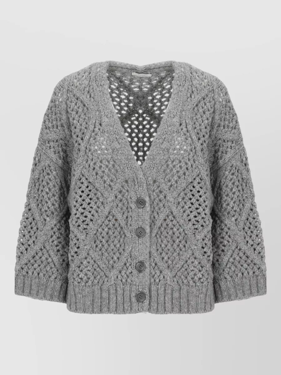 Peserico wool perforated v-neck long-sleeve cardigan