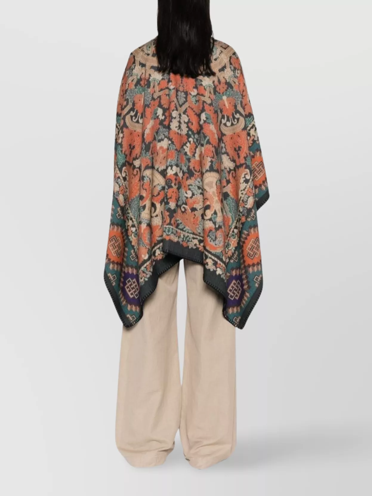 Pierre Louise Mascia Wool Printed Poncho Draped Design