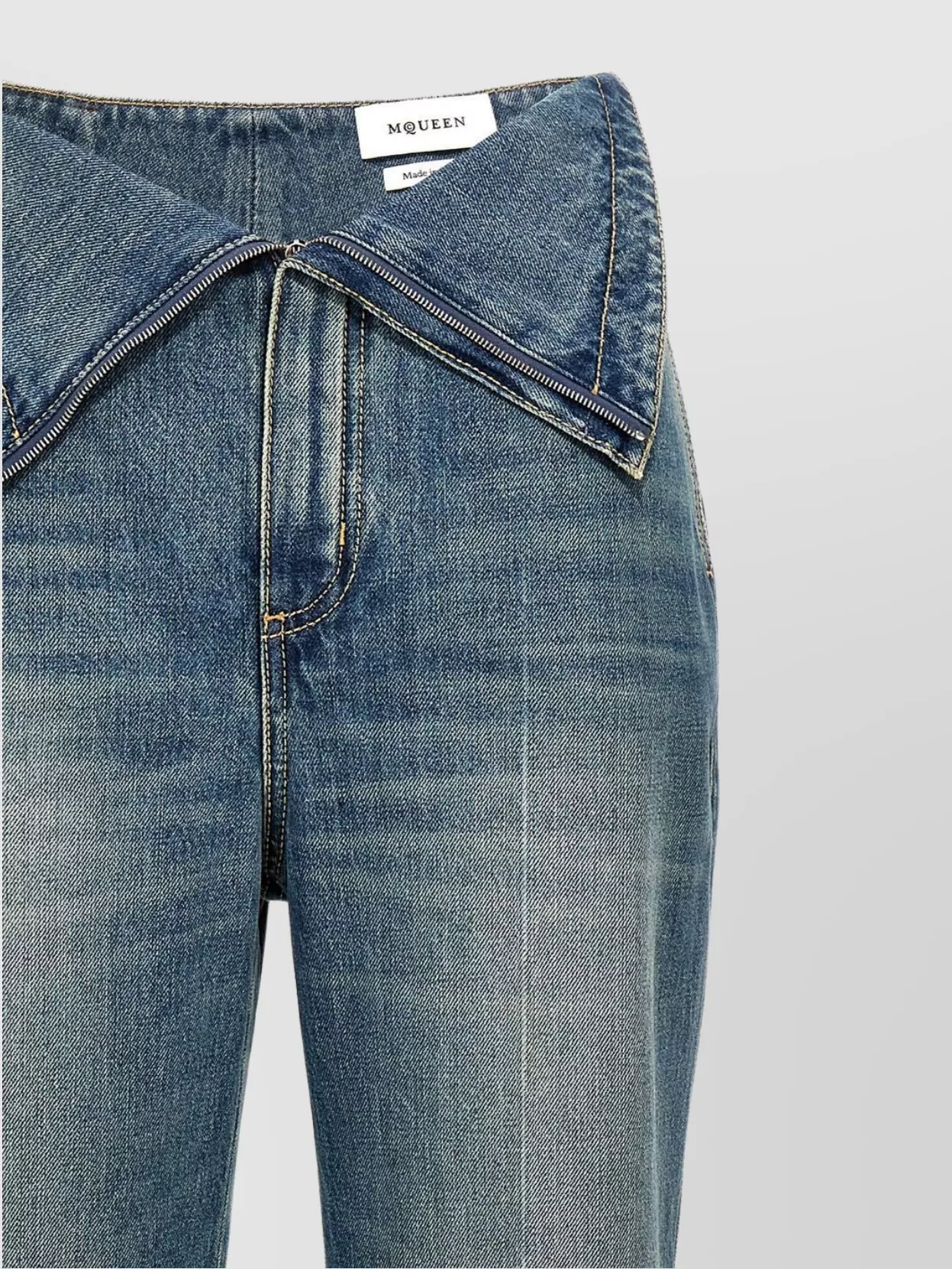 Alexander Mcqueen Blue Flared Jeans With Foldover Waist And Logo Patch On The Rear In Denim Womanaa