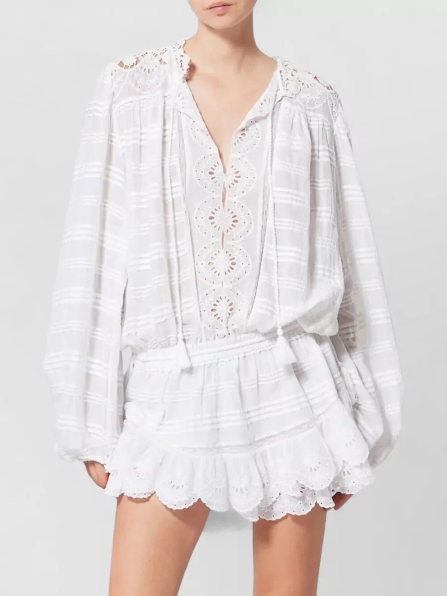 Isabel Marant Etoile Preya Short Cotton Dress Lace Ruffles