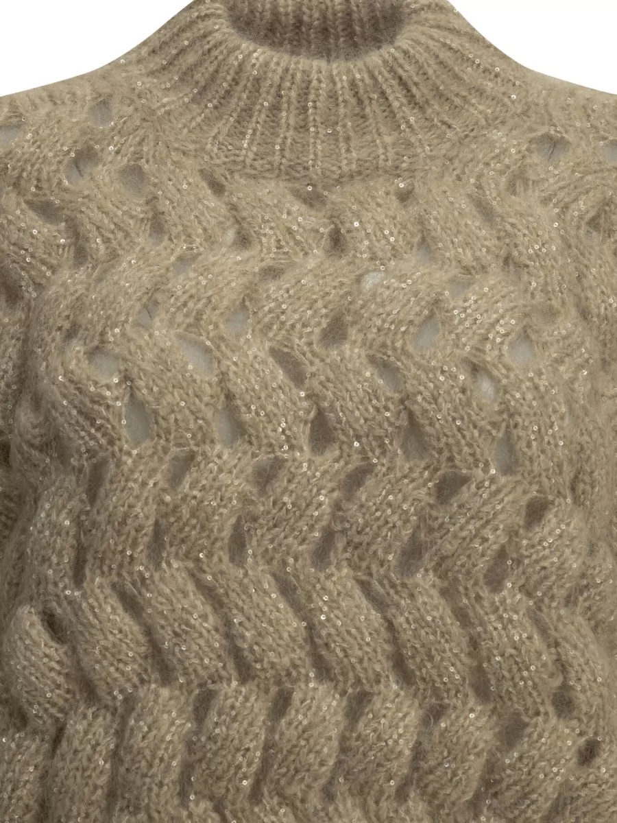 Brunello Cucinelli Mohair Sequinned Openwork Turtleneck Jumper