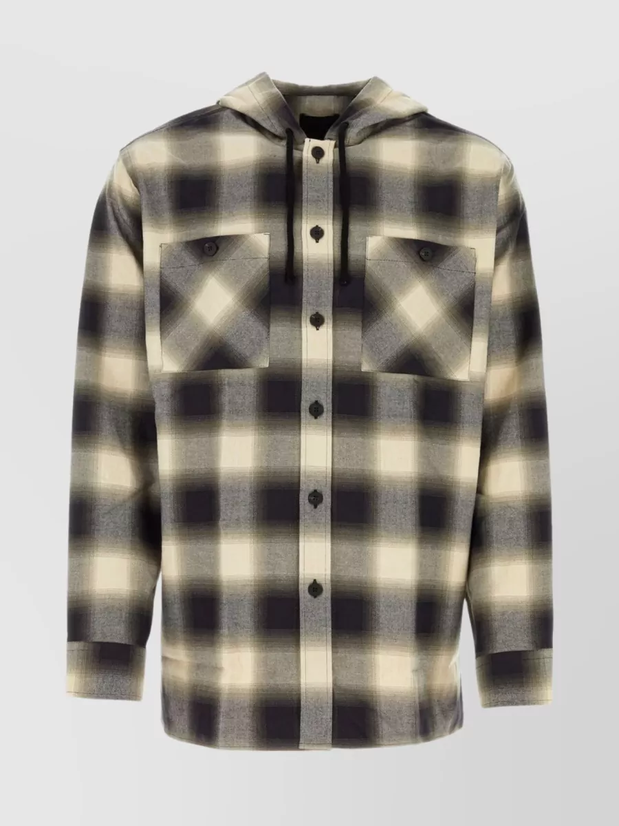Shop Givenchy Oversized Flannel Shirt With Embroidered Tartan Motif In Brown
