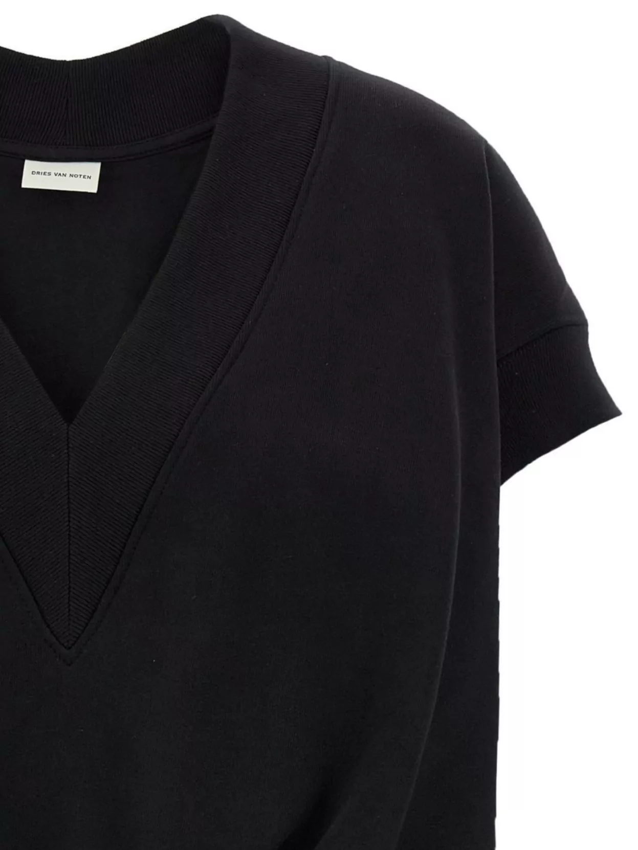 Dries Van Noten V-neckline Cap Sleeves Draped Hem Ribbed Trim