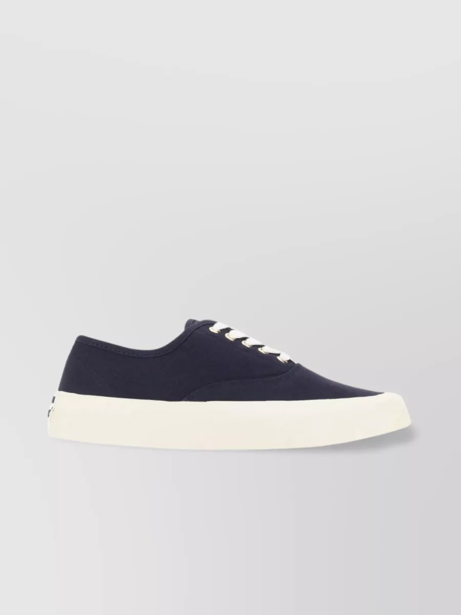 Shop Maison Kitsuné Canvas Sneakers With Contrasting Sole And Metal Eyelets In Black