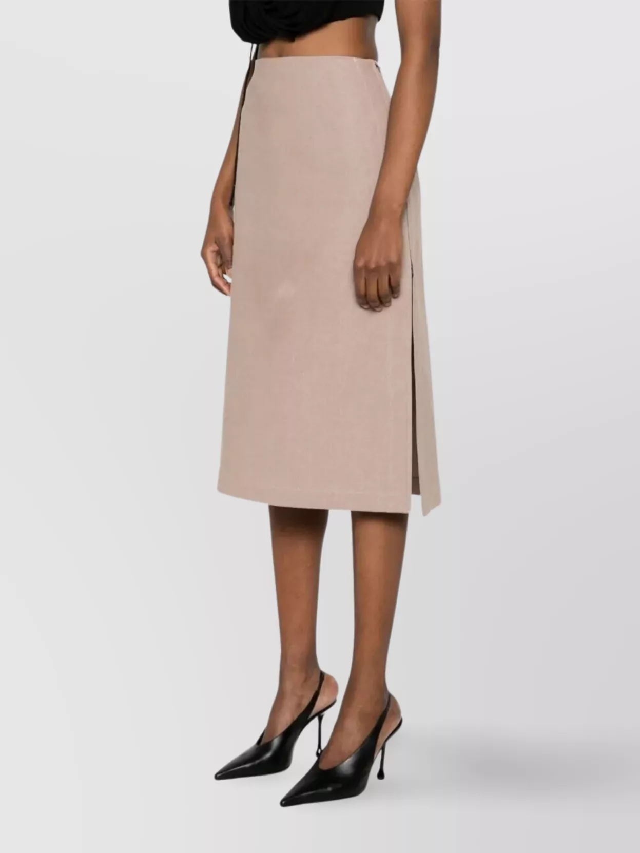 Fendi Linen Straight Midi Skirt Slit
