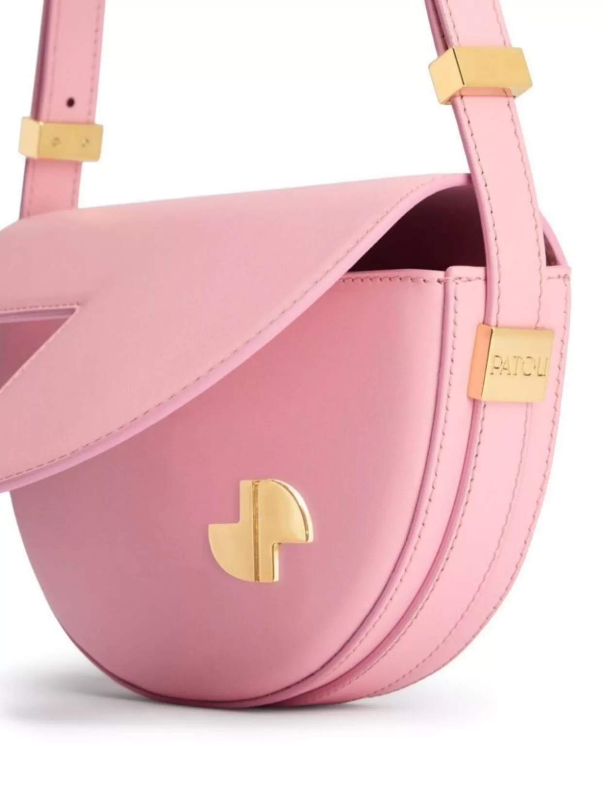 Patou Curved Shape Leather Bag With Adjustable Strap In Pink